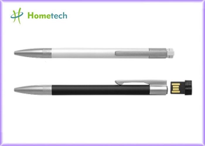 Hitam / Putih Ballpoint Pen Drive Berkecepatan Tinggi 16GB USB 2.0 Customized Metal Mateial