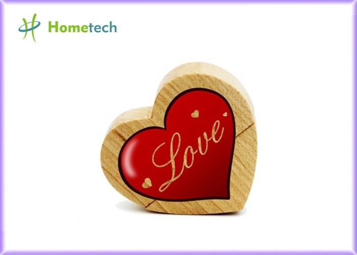 Love Heart Wooden USB Flash Drive 4GB 8GB 16GB 32GB 64GB Maple / Walnut Material