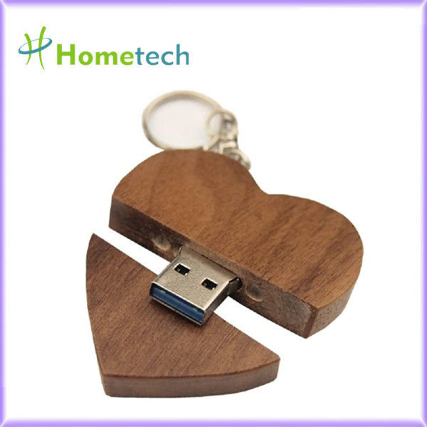 Kayu ramah lingkungan Berbentuk Hati 5-15MB / S 8GB Hadiah panas promosi perusahaan Walnu Wood USB Flash Drive