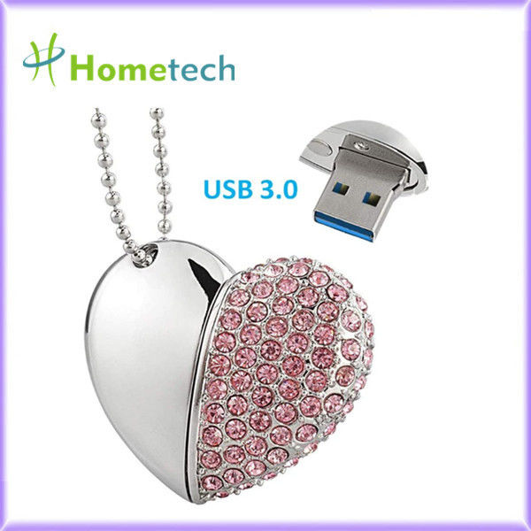 USB 3.0 32GB Kalung Crystal Heart USB Flash Drive