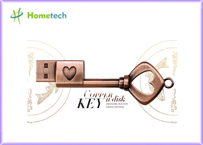 64GB / 32GB Metal Bronze Heart Key Flash Drive USB 2.0 Flashdisk Memory Stick Drive