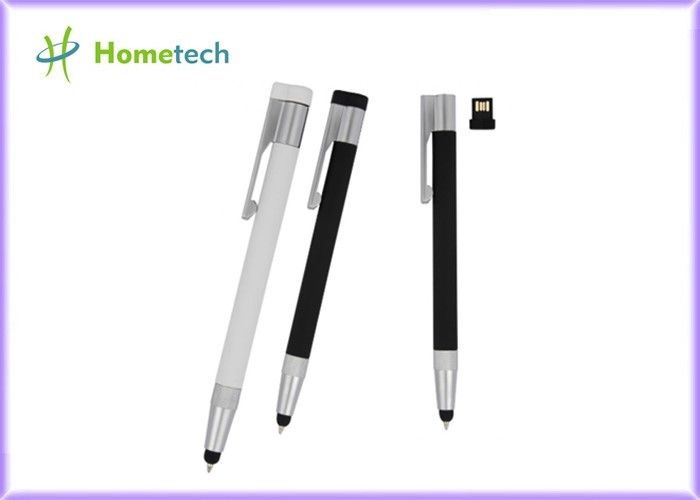 Hitam / Putih Ballpoint Pen Drive Berkecepatan Tinggi 16GB USB 2.0 Customized Metal Mateial