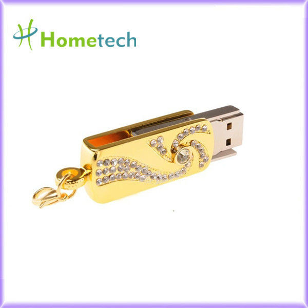 Flashdisk 32 GB Pen Drive Memory Stick Emas Stainless Steel Gantungan kunci Rotary 8gb 16gb