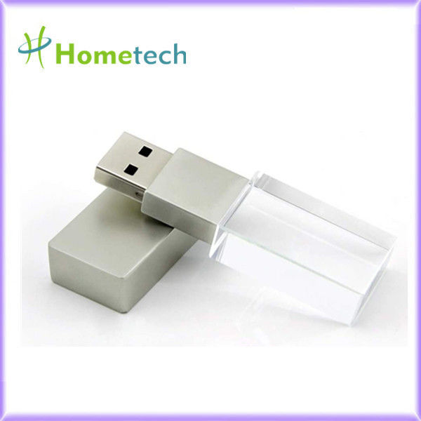 Flashdisk kaca hadiah perusahaan kustom flashdisk USB 2.0 3.0 Crystal LED 64GB Flash Memory Stick