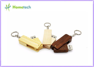 Kayu Lipat Putar USB Flash Drive Recorder Silk Screen Printing Logo
