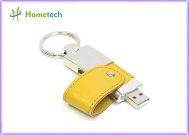 Customizable Yellow Leather USB Flash Disk  4GB / 8GB with Key Ring