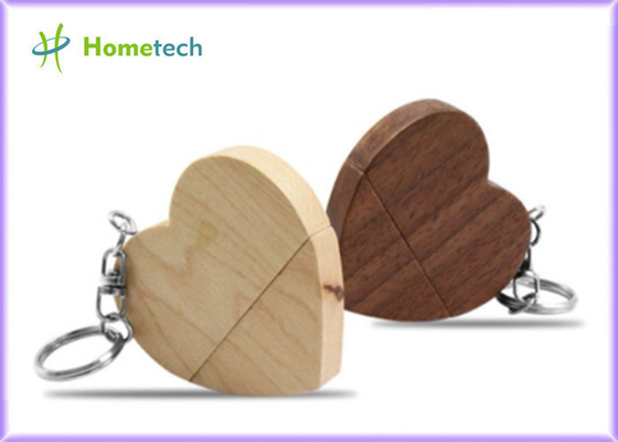 Kayu ramah lingkungan Berbentuk Hati 5-15MB / S 8GB Hadiah panas promosi perusahaan Walnu Wood USB Flash Drive