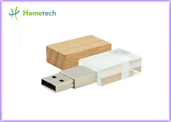 Flash Drive Crystal Usb dengan lampu Led Kayu 32GB 64GB 128GB Logo Kustom kristal usb